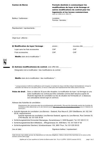Formulaire modification de loyer version 03 2012