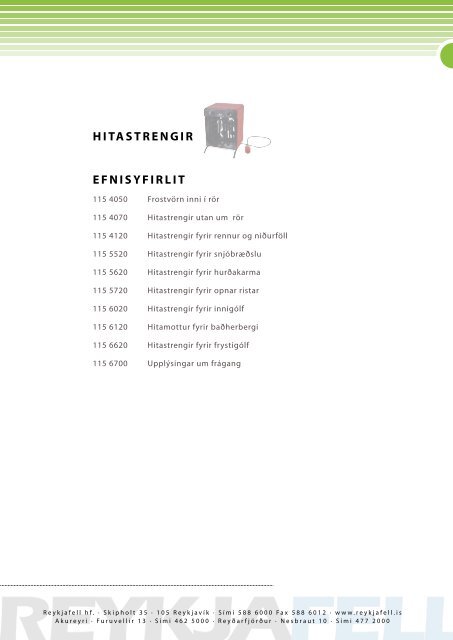 EFNISYFIRLIT HITASTRENGIR - Reykjafell