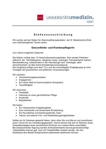 und Krankenpfleger/in - KMT / SZT AG