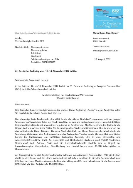 An Die Verbandsmitglieder Des Drv Nachrichtlich Rudern De