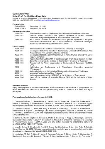 Curriculum Vitae Univ.-Prof. Dr.  Kai-Uwe Froehlich - LIPOTOX
