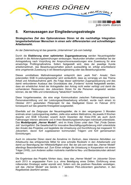 Eingliederungsbericht Landkreis Düren - jobcenter | SGB II Reform