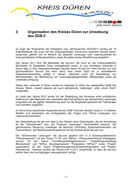 Eingliederungsbericht Landkreis Düren - jobcenter | SGB II Reform