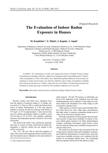 The Evaluation of Indoor Radon Exposure in Houses