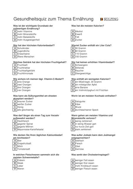 Gesundheitsquiz zum Thema ErnÃ¤hrung