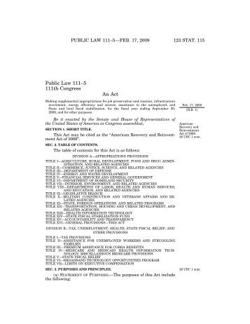 Public Law 111â5 111th Congress An Act - US Department of ...