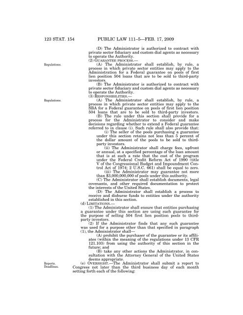 Public Law 111â5 111th Congress An Act - US Department of ...