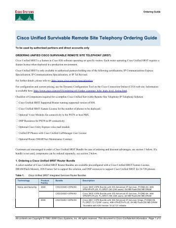 Cisco Unified Survivable Remote Site Telephony Ordering Guide