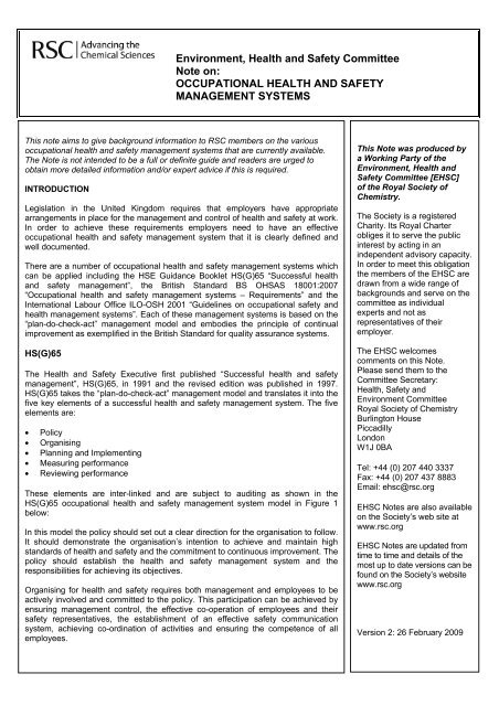 Environment Health And Safety Committee Note On Royal Society
