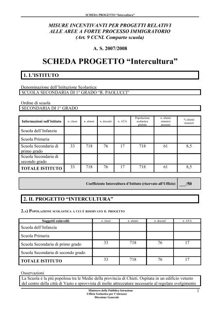 SCHEDA PROGETTO âInterculturaâ