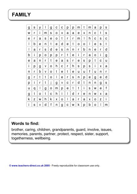 Wordsearch sheets