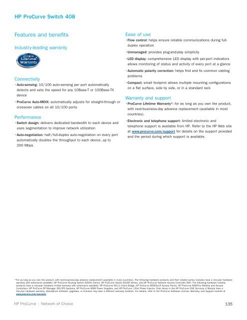 HP ProCurve Networking Datasheets - Moonblink