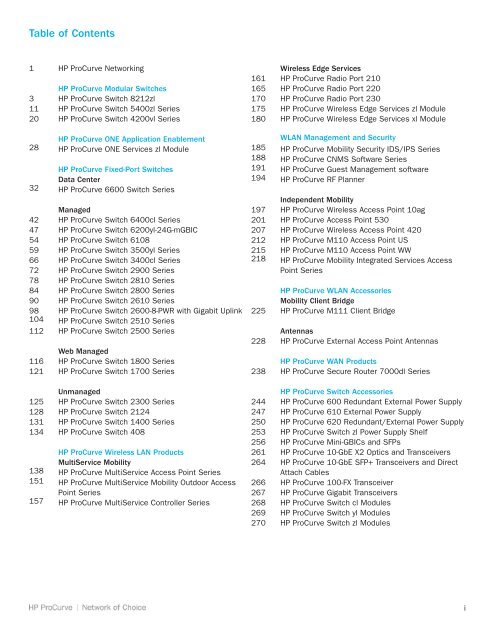 HP ProCurve Networking Datasheets - Moonblink