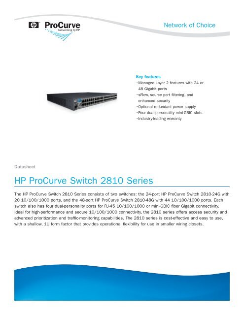 HP ProCurve Networking Datasheets - Moonblink