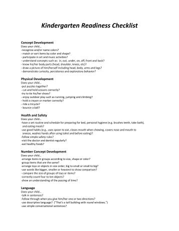 Kindergarten Readiness Checklist