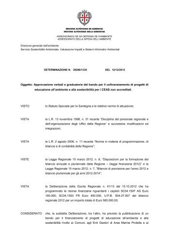 Approvazione verbali e graduatorie - SardegnaAmbiente