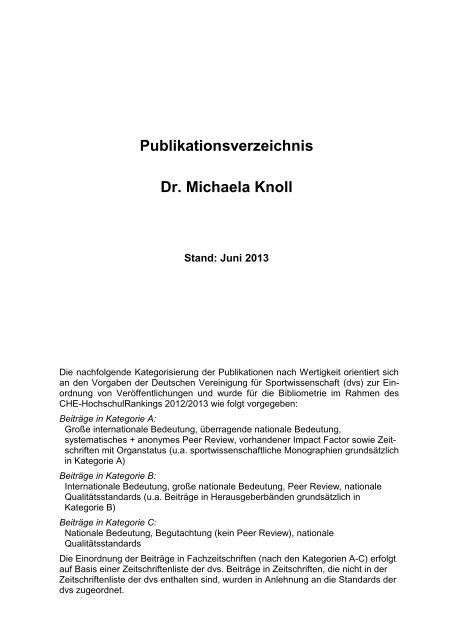 Liste der wissenschaftlichen Publikationen - Institut für Sport und ...