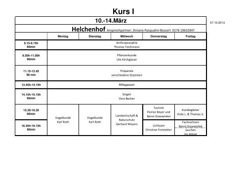 Stundenplan 2013-2014 Kurs I