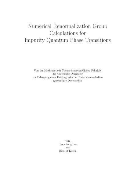 Numerical Renormalization Group Calculations for Impurity ...