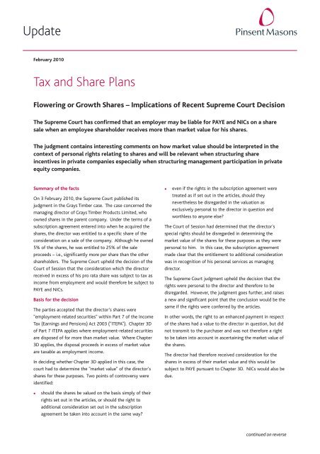 Tax - Flowering or growth shares - FEB 10.qxd - Pinsent Masons