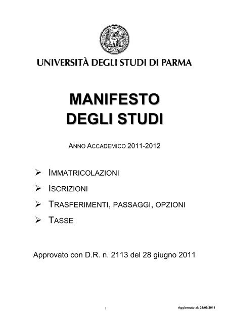 Manifesto degli Studi a.a. 2011-12 - UniversitÃ  degli studi di Parma