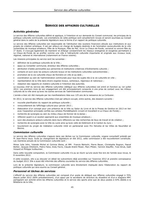 RAPPORT DE GESTION 2012 - Ville de La Chaux-de-Fonds