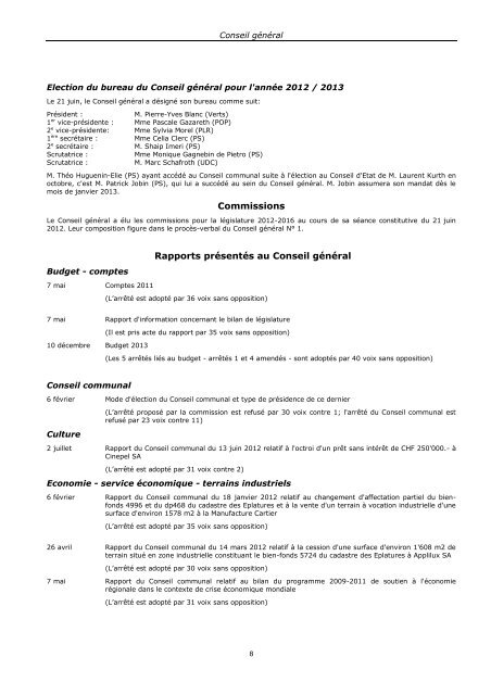 RAPPORT DE GESTION 2012 - Ville de La Chaux-de-Fonds