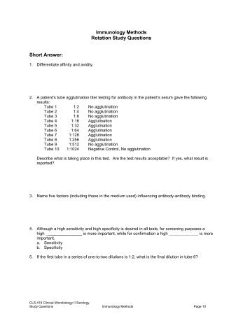 Immunology Methods Rotation Study Questions Short Answer - UNMC
