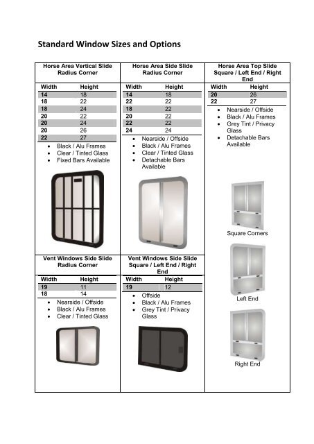Standard Window Sizes and Options - Brooklands Farm