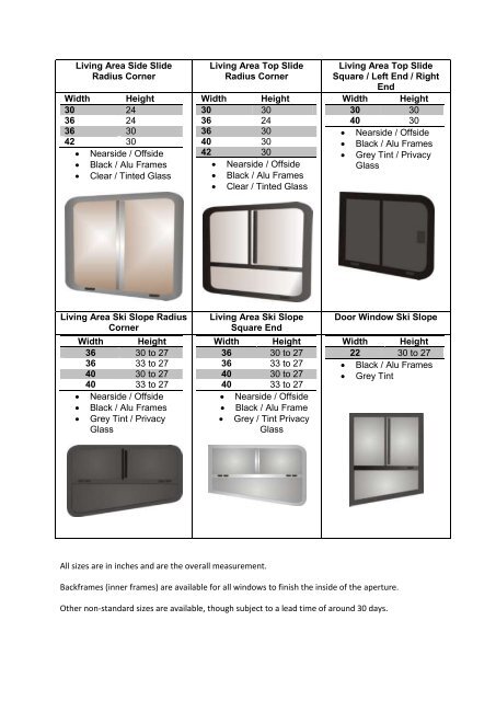 Standard Window Sizes and Options - Brooklands Farm