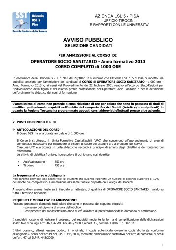 Avviso pubblico corso OSS.pdf - Azienda USL 5 Pisa