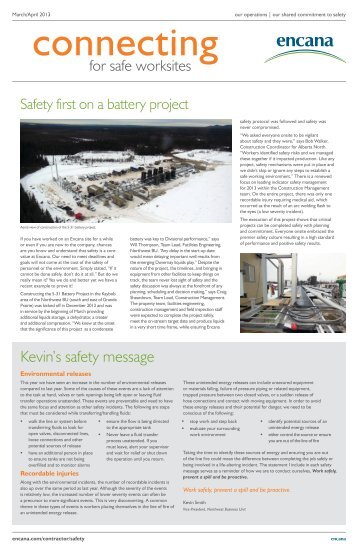 Contractor safety newsletter - Encana