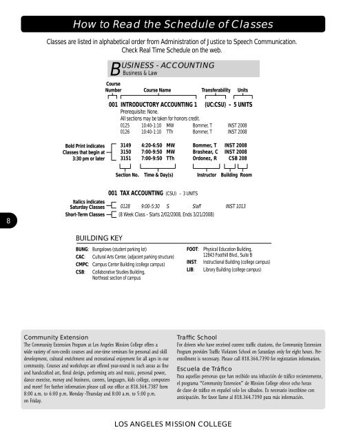 Spring 2008 Schedule - Los Angeles Mission College