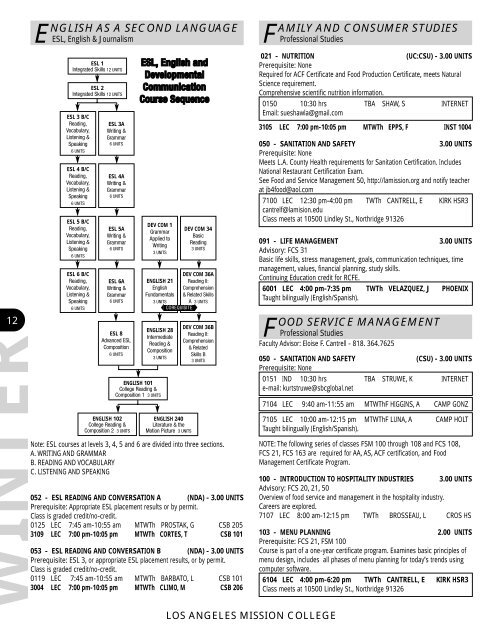 Spring 2008 Schedule - Los Angeles Mission College