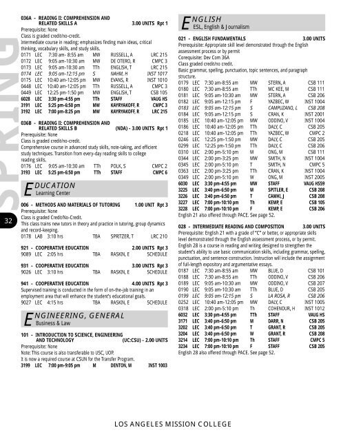 Spring 2008 Schedule - Los Angeles Mission College