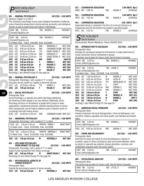 Spring 2008 Schedule - Los Angeles Mission College