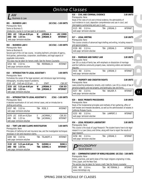 Spring 2008 Schedule - Los Angeles Mission College