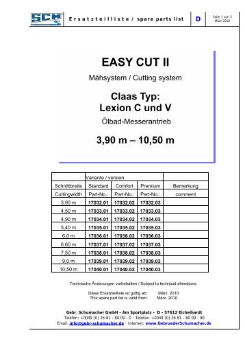 D Deckblatt Easy Cut II Claas Lexion - Gebr. Schumacher