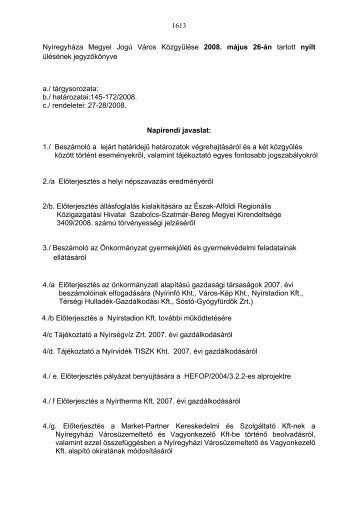 NyÃ­regyhÃ¡za Megyei JogÃº VÃ¡ros KÃ¶zgyÅ±lÃ©se 2008 - E-VÃ¡roshÃ¡za