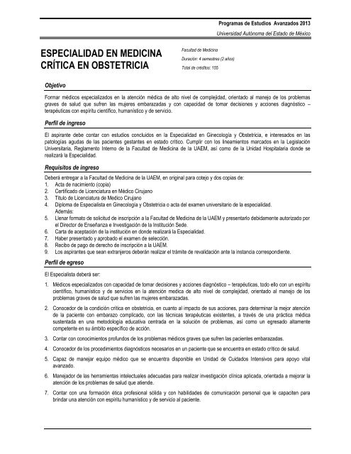 Esp. en Medicina Crítica en Obstetricia - Universidad Autónoma del ...