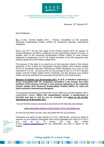 Letter from A.I.S.E.'s Director General - Sustainable Cleaning