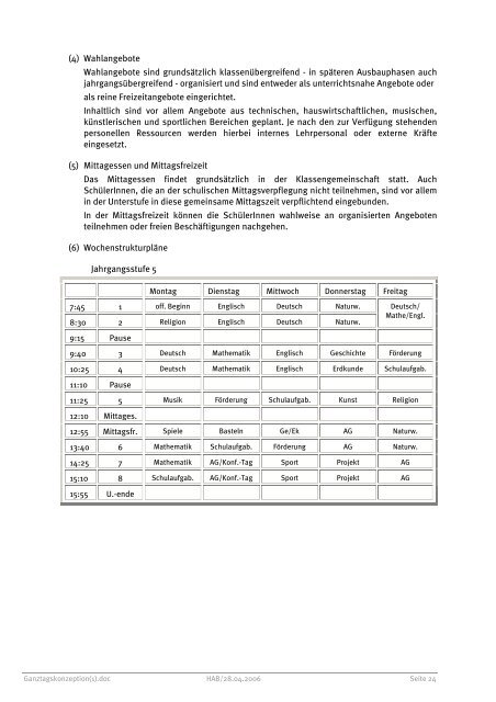 Ganztagskonzeption - Hauptschule Am Bielenberg