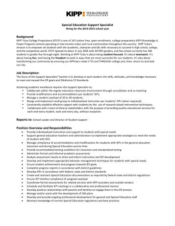 Special Education Support Specialist Job Description - Tulsa Public ...