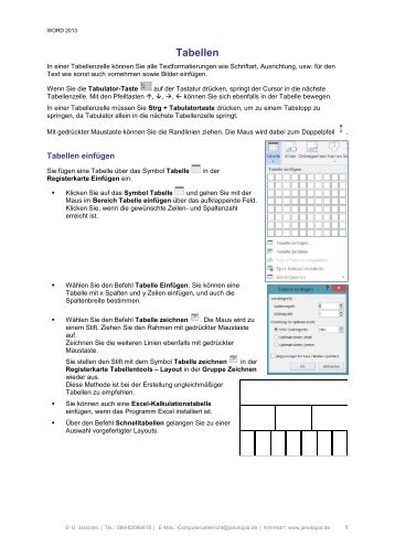 Tabellen in Word 2013 - Computerunterricht Janotopia