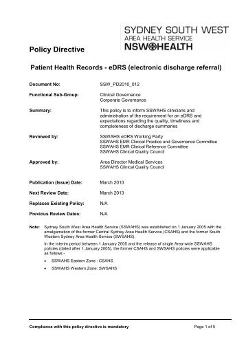 Patient Health Records - eDRS (electronic discharge referral)