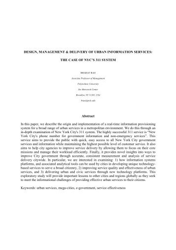 THE CASE OF NYC'S 311 SYSTEM Abstract In this paper, we descr