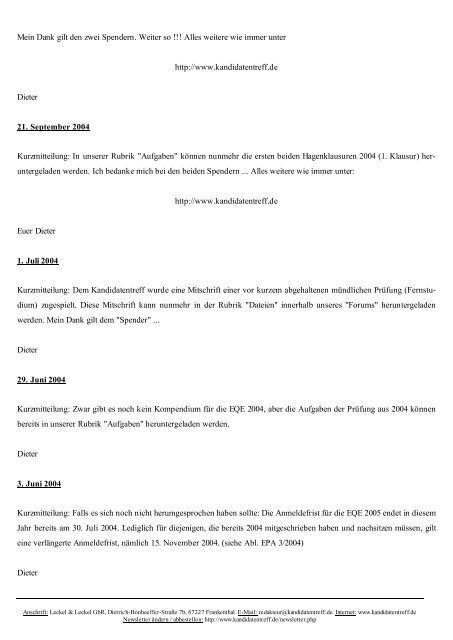 Alle Newsletter vom 1. September 2001 bis 27. April 2008