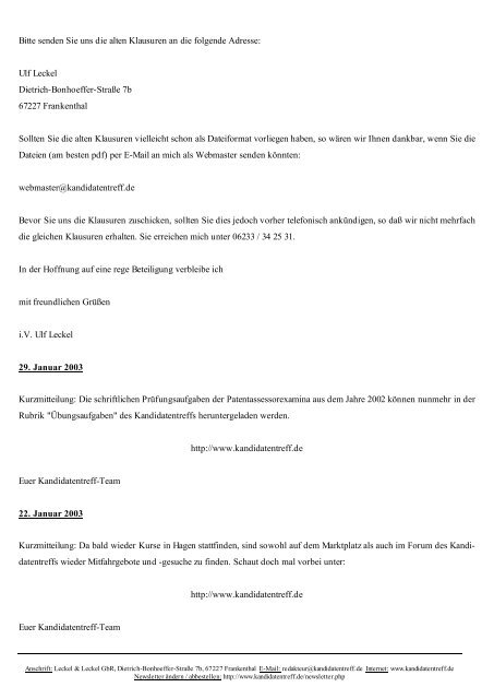 Alle Newsletter vom 1. September 2001 bis 27. April 2008