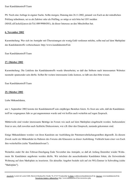 Alle Newsletter vom 1. September 2001 bis 27. April 2008