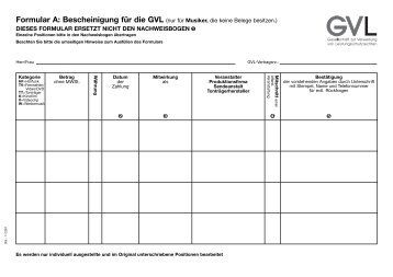 Formular A: Bescheinigung fÃ¼r die GVL (nur fÃ¼r Musiker, die keine ...